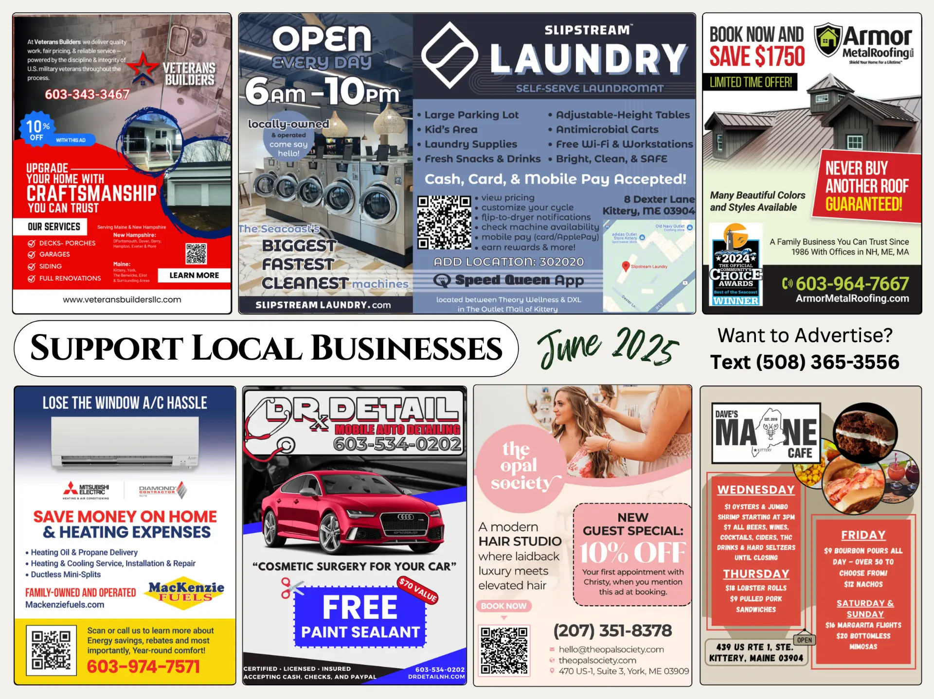 Back of a real 9x12 postcard, The York Spotlight, with eight local business ads
