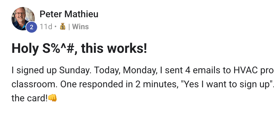 Screenshot of a member win posted in the 9x12 Method community