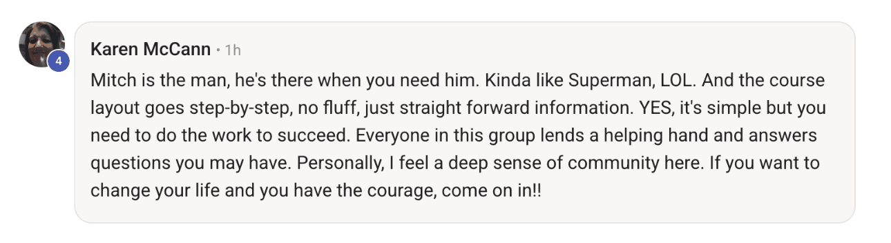 Screenshot of a member message in the 9x12 Method community