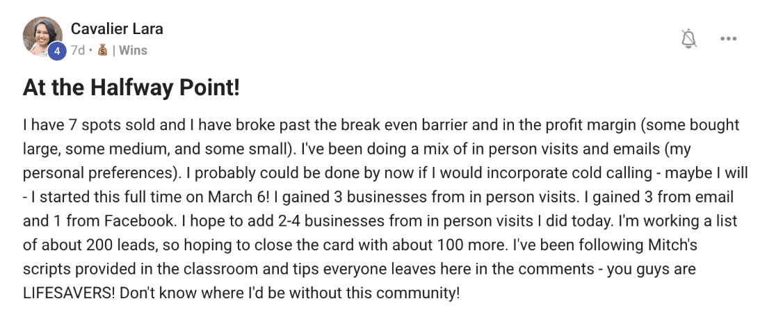 Screenshot of a member message in the 9x12 Method community