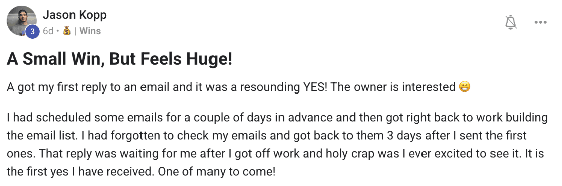Screenshot of a member message in the 9x12 Method community