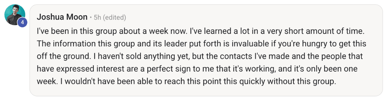 Screenshot of a member message in the 9x12 Method community