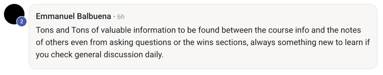 Screenshot of a member message in the 9x12 Method community