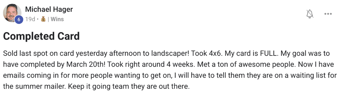 Screenshot of a member message in the 9x12 Method community