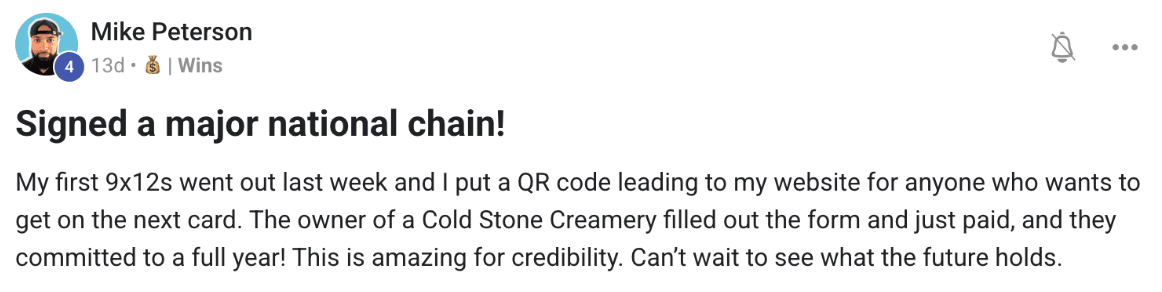 Screenshot of a member message in the 9x12 Method community