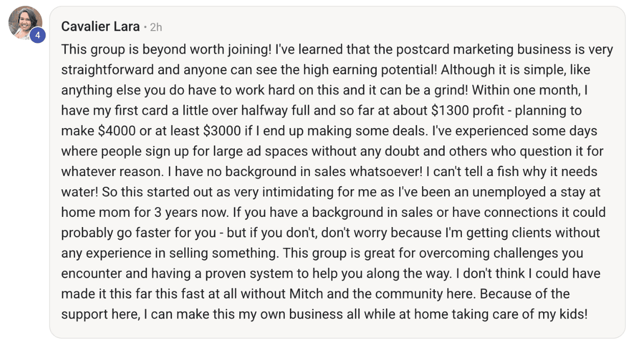 Screenshot of a member message in the 9x12 Method community