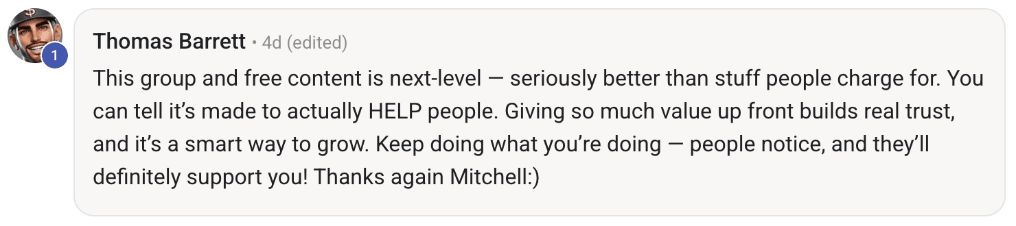 Screenshot of a member message in the 9x12 Method community